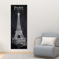 Canvas 16 x 48 - Eiffel tower sketch with a map in background