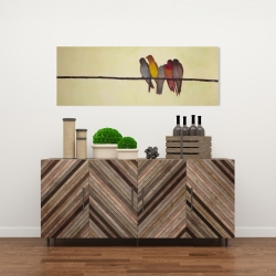 Toile 16 x 48 - Cinq oiseaux sur une branche