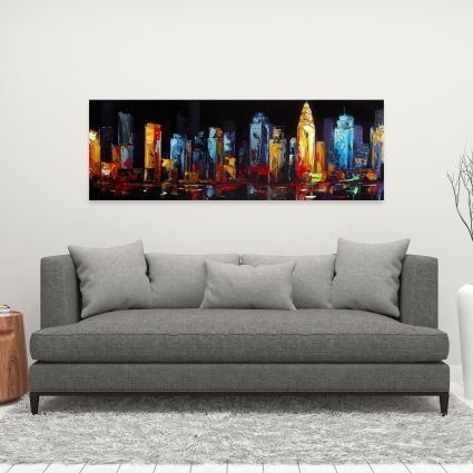 Paysage urbain abstrait et coloré sur fond sombre