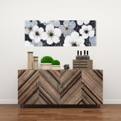 Canvas 16 x 48 - White flowers with leaves outlines