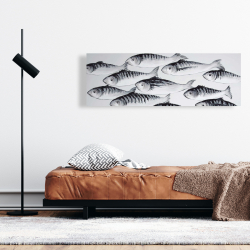 Canvas 16 x 48 - Gray school of fish