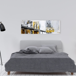 Canvas 16 x 48 - Yellow brooklyn bridge with taxis