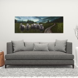 Toile 16 x 48 - Moutons à la campagne