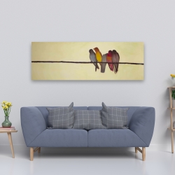 Toile 20 x 60 - Cinq oiseaux sur une branche
