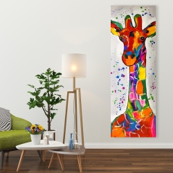 Toile 20 x 60 - Girafe abstraite et colorée avec éclats de peinture