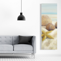 Toile 20 x 60 - Vue d'une étoile de mer et de coquillages sur la plage