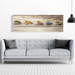 Canvas 20 x 60 - Fishing flies with wood background