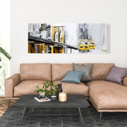 Canvas 20 x 60 - Yellow brooklyn bridge with taxis