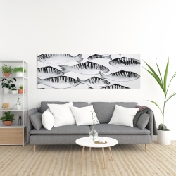 Canvas 20 x 60 - Gray shoal of fish