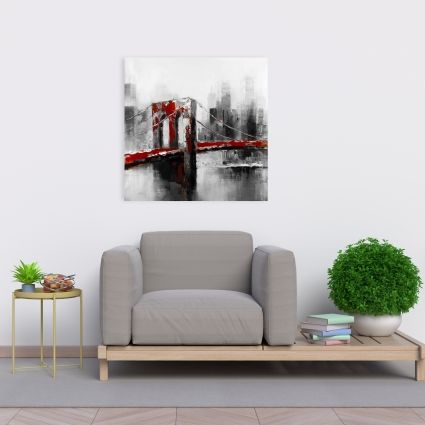 Abstract and red brooklyn bridge
