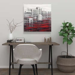 Toile 24 x 24 - Ville grise avec nuages rouges