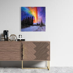 Canvas 24 x 24 - Aurora borealis in the forest