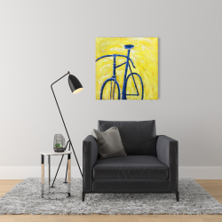 Canvas 24 x 24 - Blue bike on yellow background