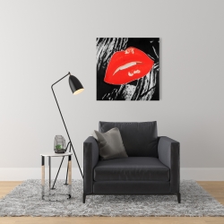 Canvas 24 x 24 - Kissable glossy lips on a black background