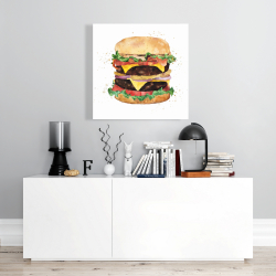 Canvas 24 x 24 - Watercolor all dressed double cheeseburger