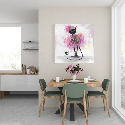 Cartoon cat with pink flowers
