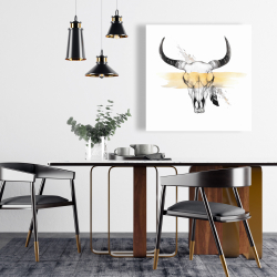 Canvas 24 x 24 - Cow skull with feather