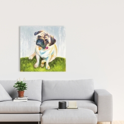 Canvas 24 x 24 - Cute pug with a rose in his mouth