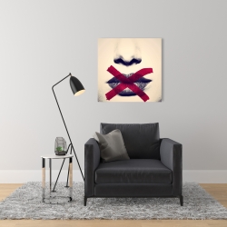 Toile 24 x 24 - Lèvres en tons de gris avec x rouge