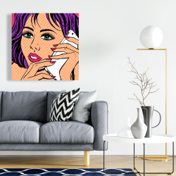 Canvas 24 x 24 - Pop art style lady on phone