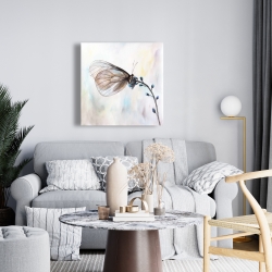 Toile 24 x 24 - Papillon sur fleurs bleues