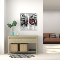 Canvas 24 x 24 - Black and white street with red bus