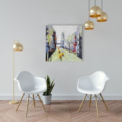Gray street with yellow and red accents