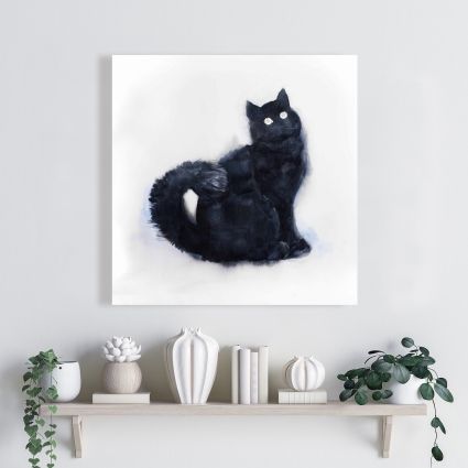 Furry black watercolor cat