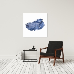 Toile 24 x 24 - Plume bleue à l'aquarelle