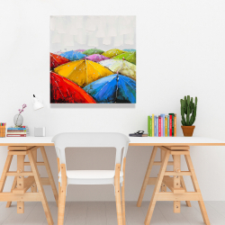 Canvas 24 x 24 - Colorful umbrellas under the rain