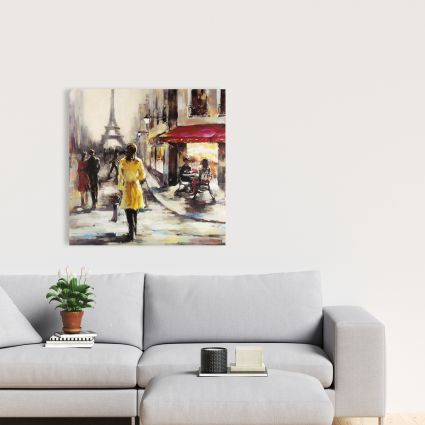 Yellow coat woman walking on the street