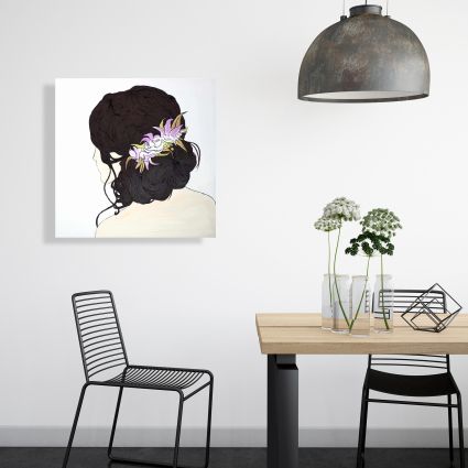 Woman from behind with pink flowers