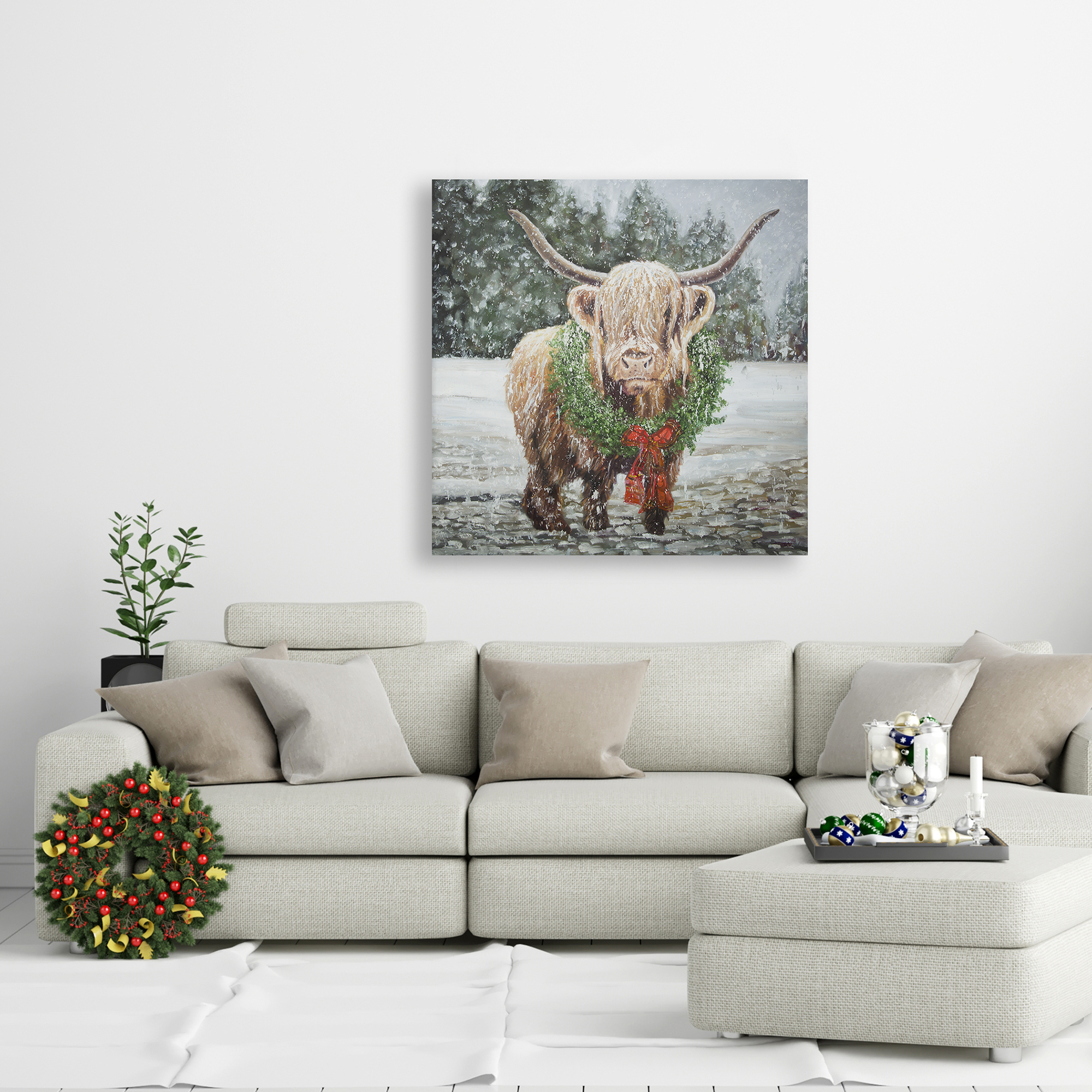 Canvas 24 x 24 - Highland christmas cow