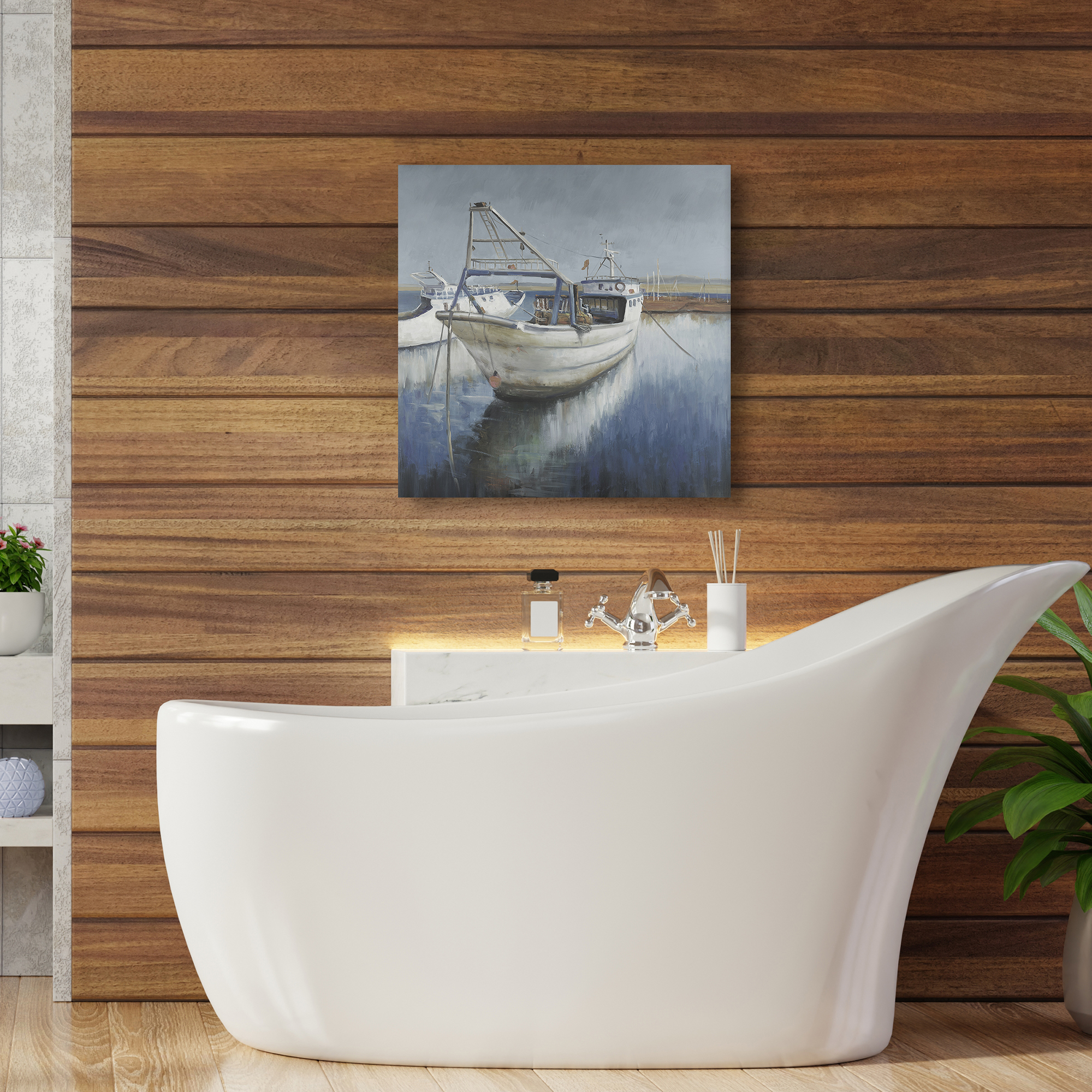 Toile 24 x 24 - Bateau de pêche bleu