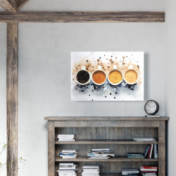Canvas 24 x 36 - Four cups of coffee with paint splash