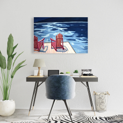 Canvas 24 x 36 - Lake, dock, mountains & chairs