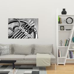 Toile 24 x 36 - Musicien avec cor français monochrome