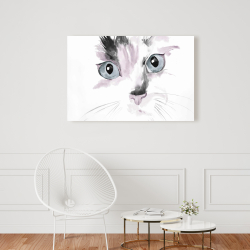 Canvas 24 x 36 - Close-up of a cat in watercolor with pink reflection