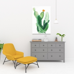 Canvas 24 x 36 - Watercolor paddle cactus with flower