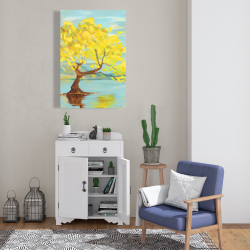 Toile 24 x 36 - Paysage de printemps avec arbre dans un lac
