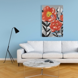 Canvas 24 x 36 - Pink flowers with blue leaves