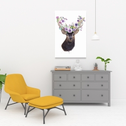 Canvas 24 x 36 - Roe deer head with flowers