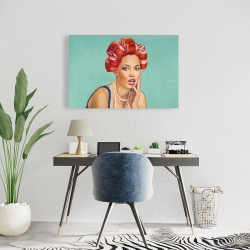 Canvas 24 x 36 - Pin up girl with curlers