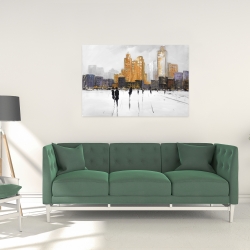 Canvas 24 x 36 - Silhouettes walking towards the city