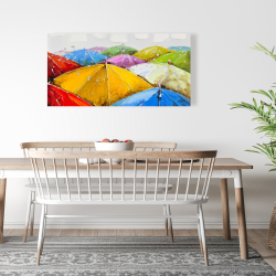 Canvas 24 x 48 - Colorful umbrellas under the rain