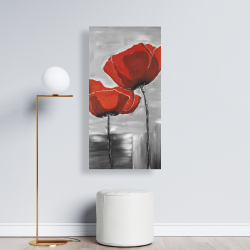 Canvas 24 x 48 - Two red flowers on a grayscale background