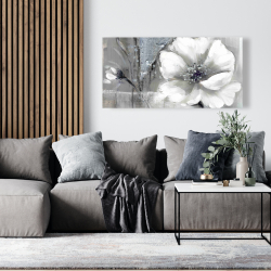 Canvas 24 x 48 - Monochrome and silver flowers