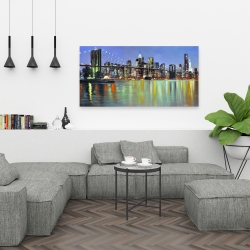 Canvas 24 x 48 - Colorful city with a bridge by night