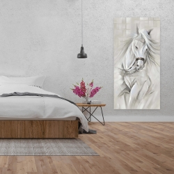 Canvas 24 x 48 - White horse with his mane in the wind