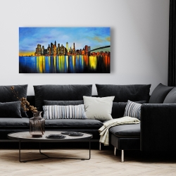 Toile 24 x 48 - Ville de nuit avec pont